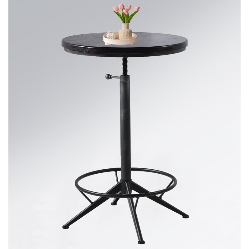 Jivka Pine Round Solid Wood Top Metal Base Dining Table