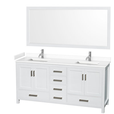 Meuble-lavabo double 72 po avec plateau en marbre de culture Sheffield