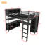 Lit mezzanine en métal avec garde-robe et bureau en forme de L, lit mezzanine double avec cubes de rangement et tablettes, lit mezzanine robuste pour adultes-133037985