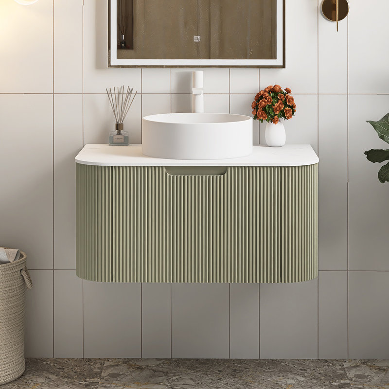 Meuble-lavabo flottant mural 30 po avec lavabo, Vert clair