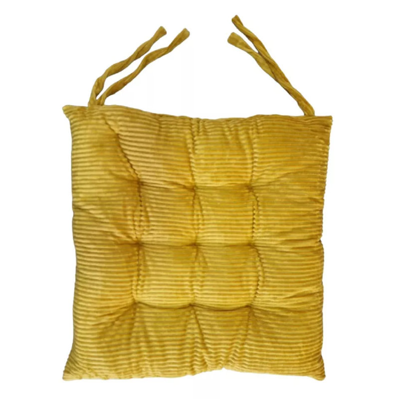 chair Pad Check Coffee, 4, Yellow Striped, Velvet
