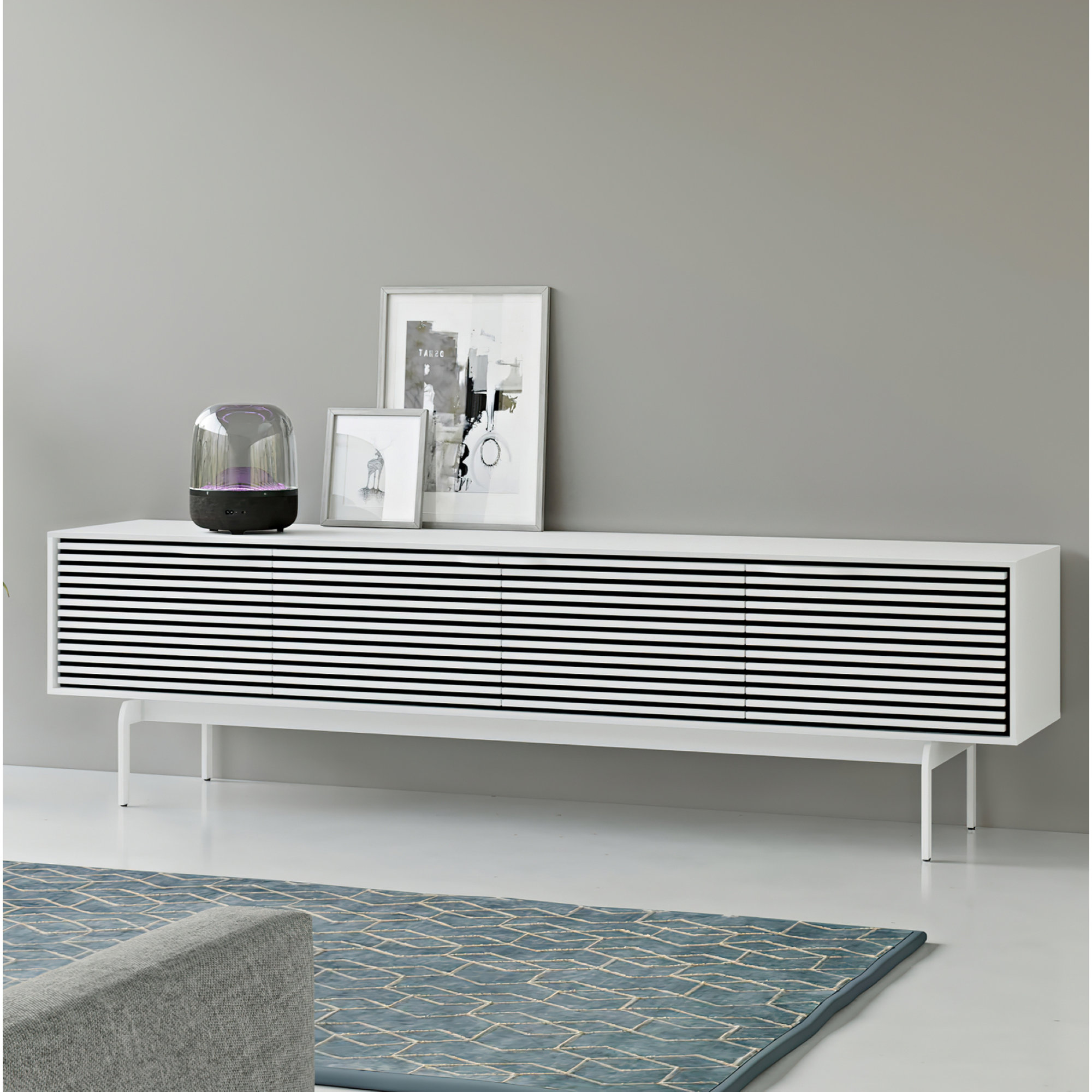 Align 81'' Media Console, Satin White, 23”H x 81”L x 18”W