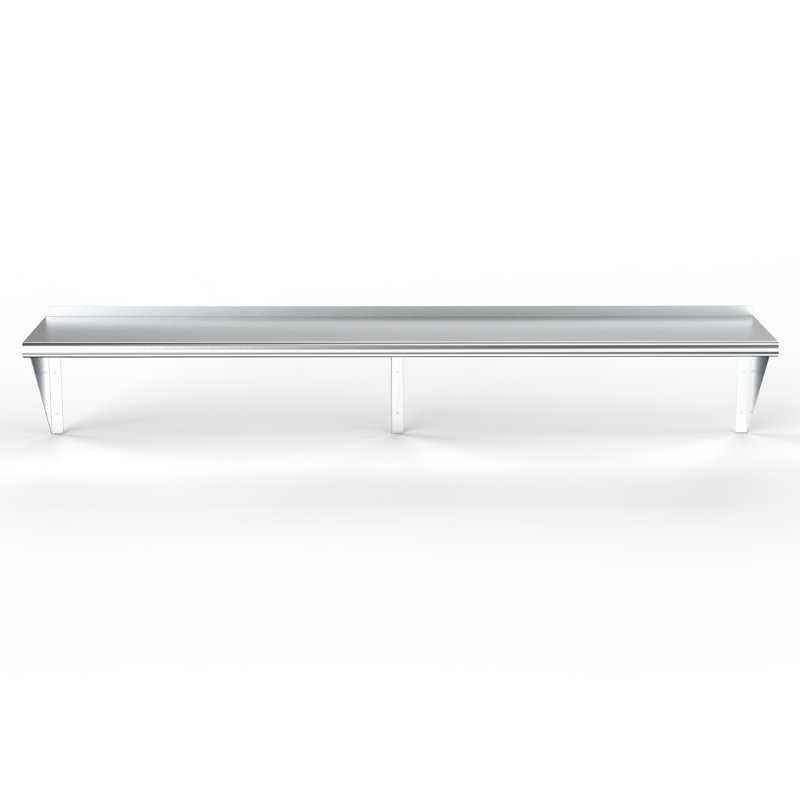 Tablette murale utilitaire en métal., H 15 po x l 72 po x P 16 po, Acier inoxydable