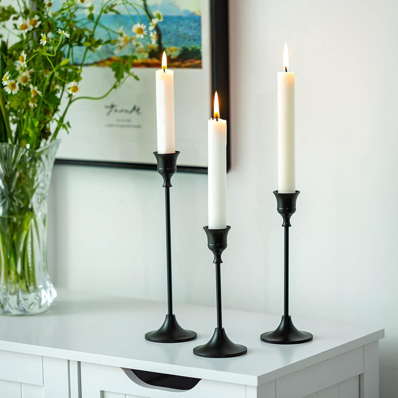 9.3'' Black Metal Tabletop Taper Candlestick Set
