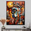 Chaos tribal abstrait bleu minimaliste - Masque africain, art mural salon-636566383-636566381