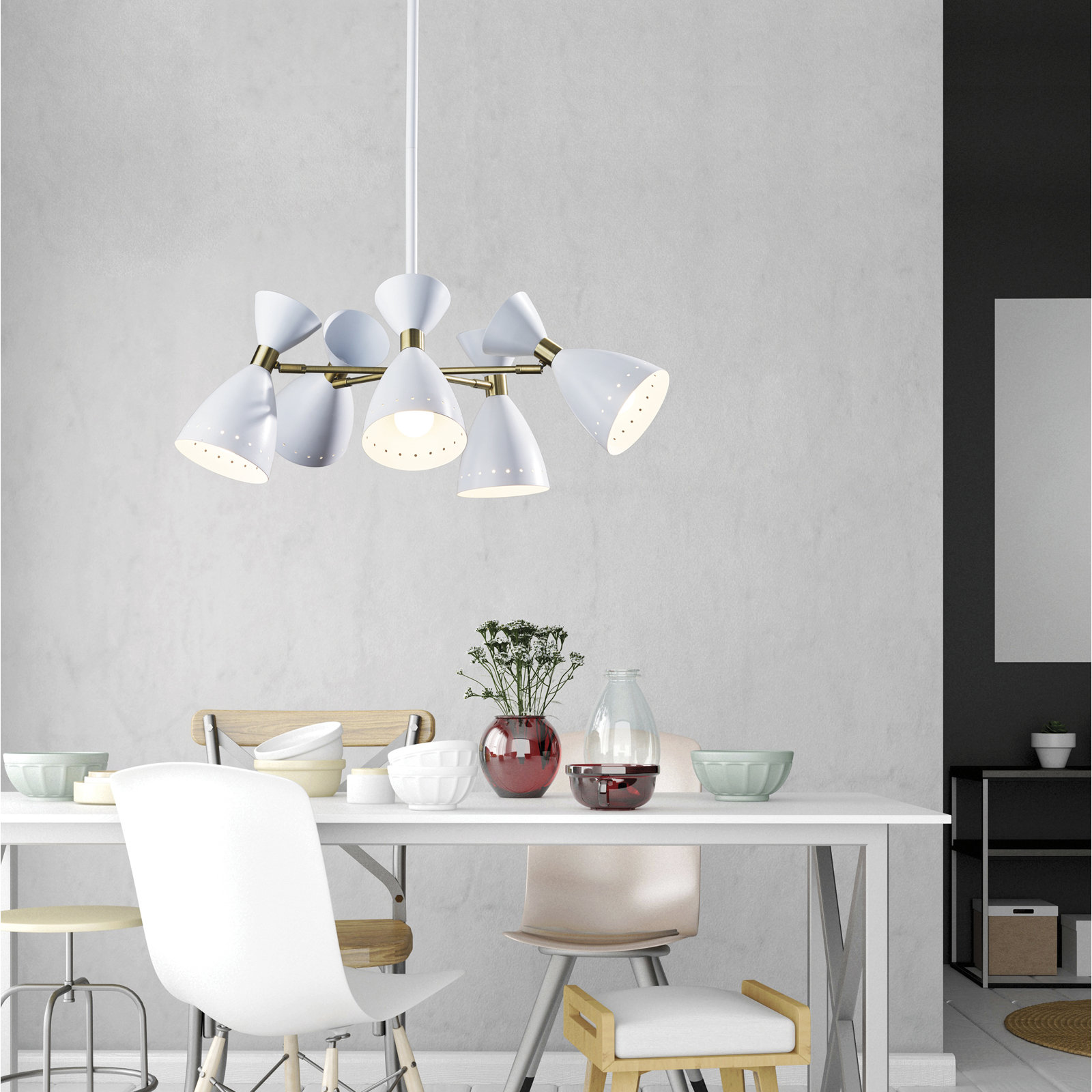 Bimini 5-Light Metal Geometric Shaded Chandelier, White
