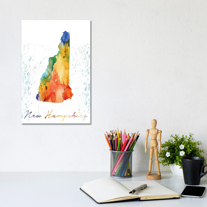 New Hampshire State Colourful - Wrapped Canvas Print, 30.48cm H x 20.32cm W