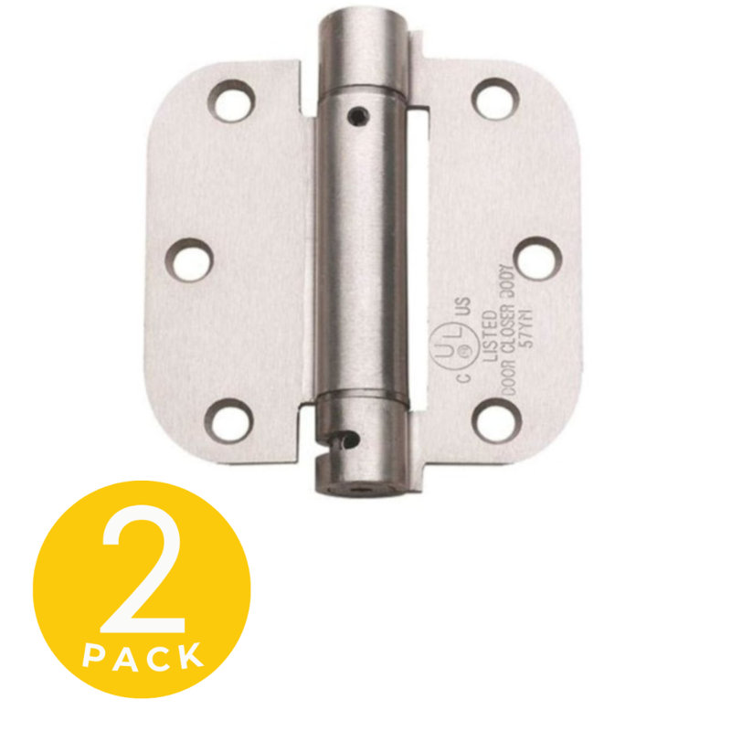 Charnière à ressort de mortaise en nickel satiné 3,5 po x 3,5 po x 3,5 po avec goupille non amovible - ensemble de 2