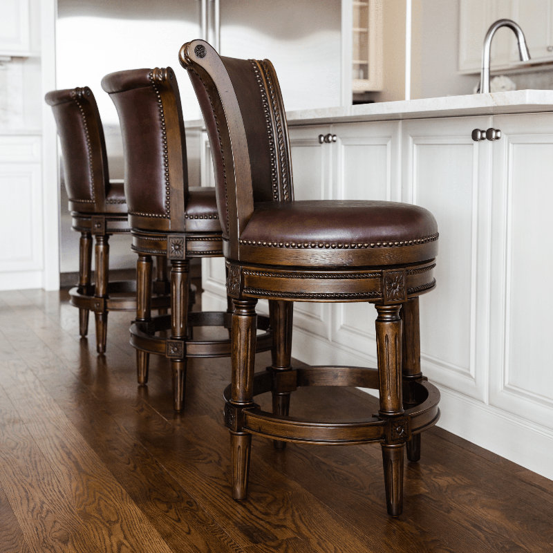 Maven Lane Pullman Stool with Faux Leather Upholstery, Counter Stool (26" Seat Height), Dark Walnut Faux Leather