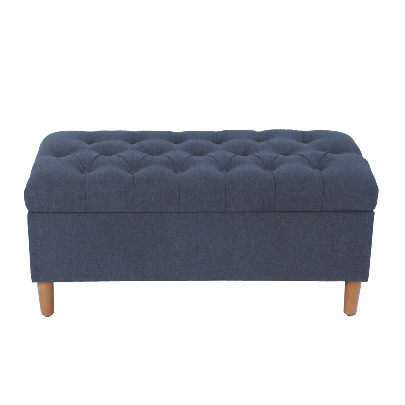 Upholstered Flip Top Storage Bench, Blue Felted Woven