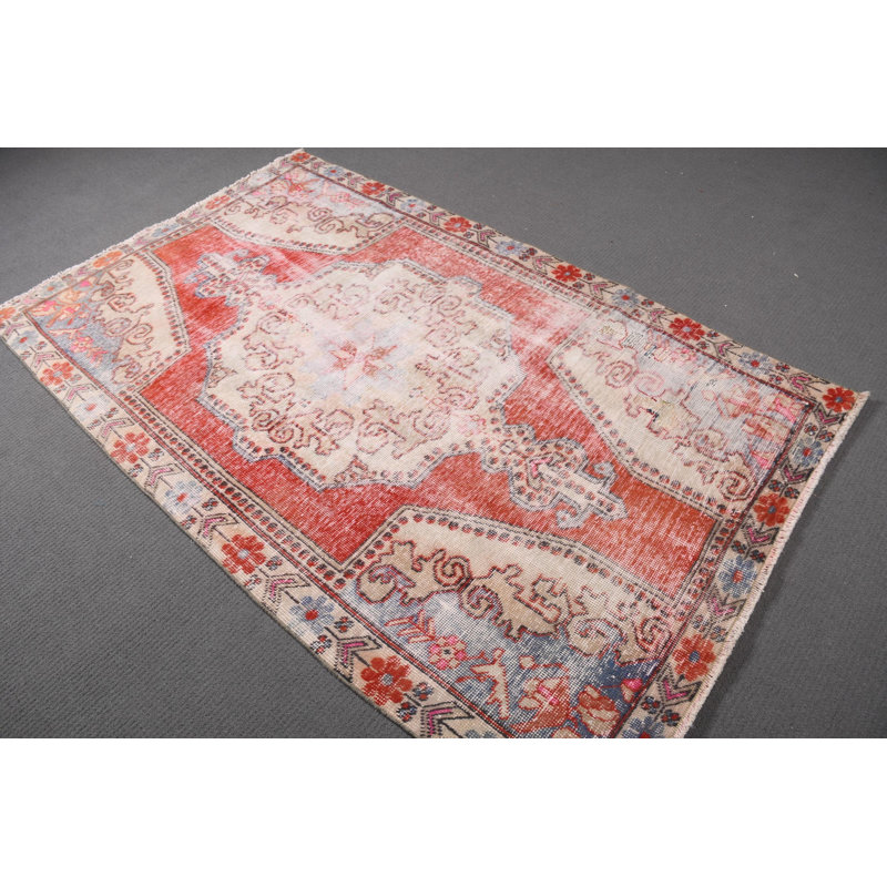 Vintage Anatolian Turkish Rug in Red for Bedroom or Boho Area Decor
