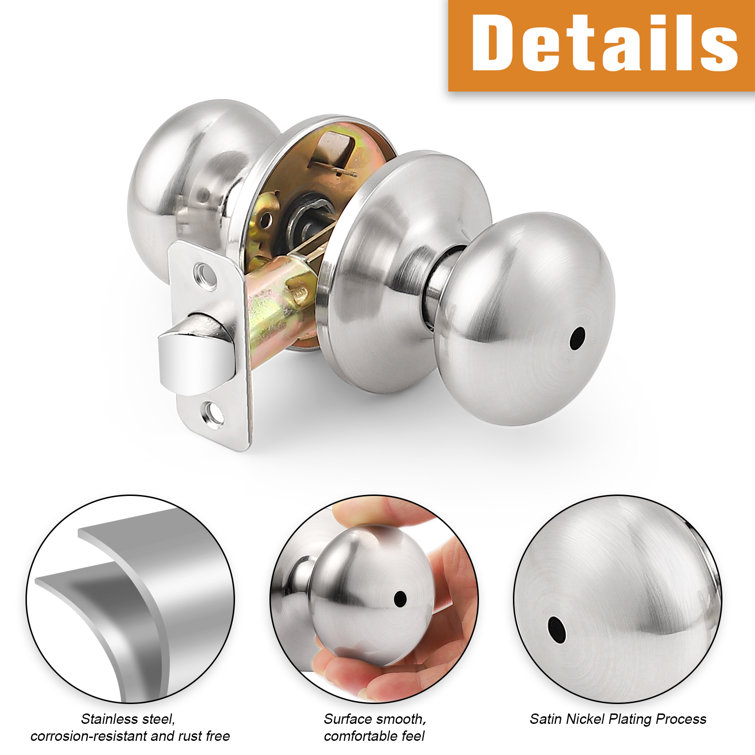 Satin Nickel Privacy Bed Bath Door Knob with Round Rosette DL5766SNBK -  Probrico