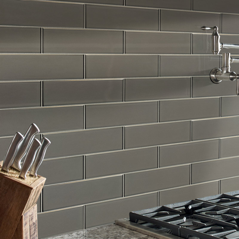 Rivella Subway 4 in. x 12 in. Glossy Glass Wall Tile, Kavik