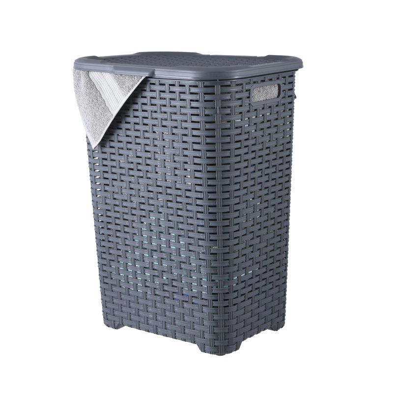 Large Gray Wicker Style Rectangular Laundry Hamper with Lid