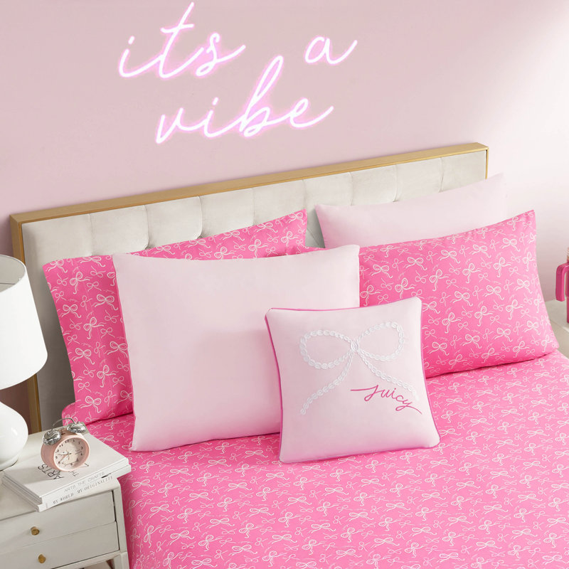 Juicy Couture Pearly Bows Reversible Bed-in-a-Bag Comforter Set, King