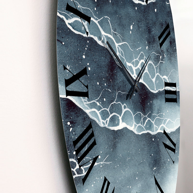 Horloge murale marine et vagues bleu marine avec écume de mer blanche, Grand