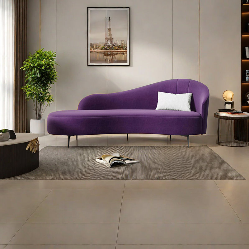 Simple style of elastic sponge recliner Upholstered Chaise Lounge, Right Hand Facing, Purple