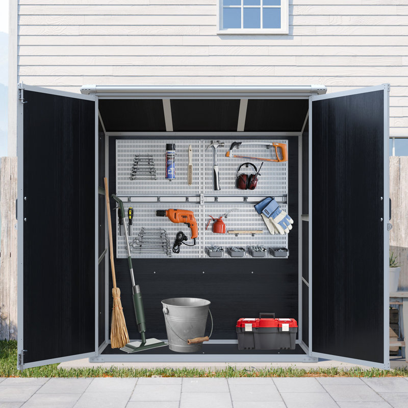 5X3 FT Outdoor Storage Shed Waterproof Resin Cabinet With Lockable Doors For Bikes And Patio Furniture Black