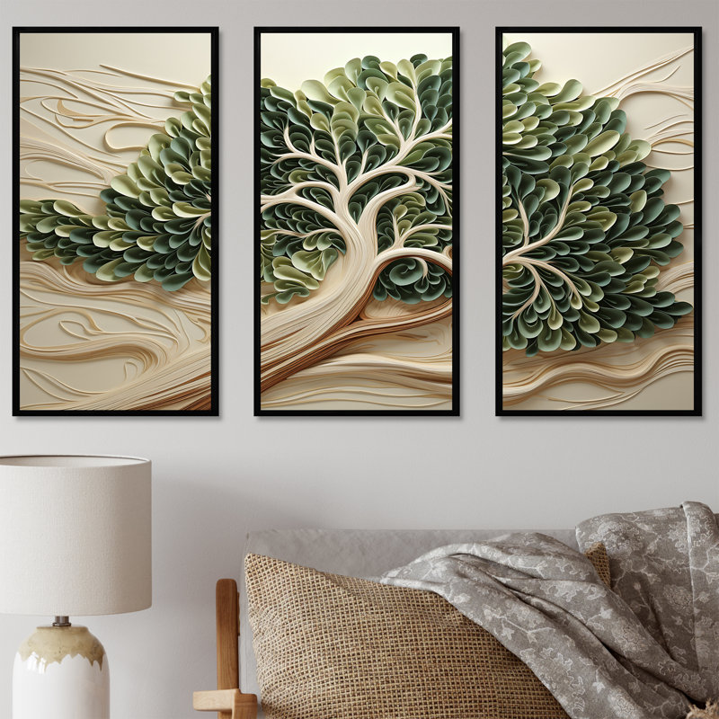 «Tree American Basswood Collage 2», art mural arbre, H 28 po x l 36 po x P 1 po, Cadre flottant noir
