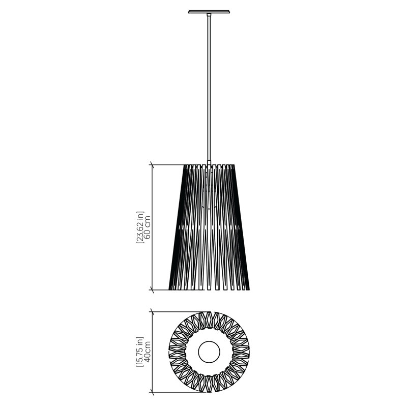 1 - Light Pendant, Imbuia, 23.4" H x 15.6" W x 15.6" D