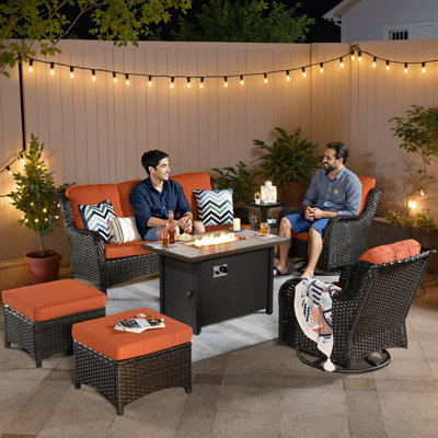 Romed 7 - Person Outdoor Seating Group with Fire pit and Cushions