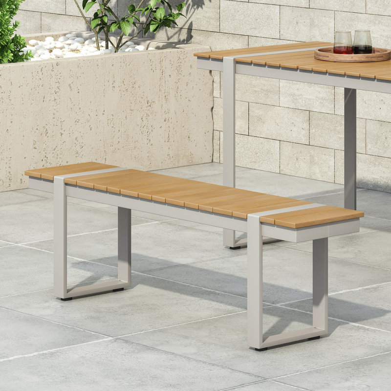Banc de pique-nique d'extérieur en aluminium, Gris foncé, Naturel