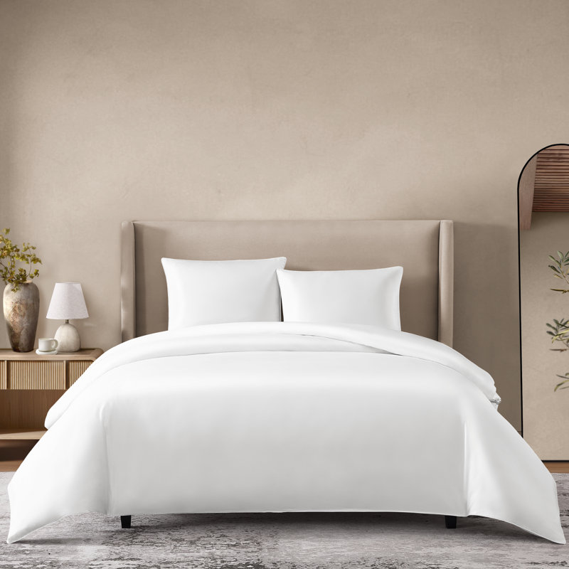 Silken Sateen TENCEL Duvet Cover Set , Queen, White