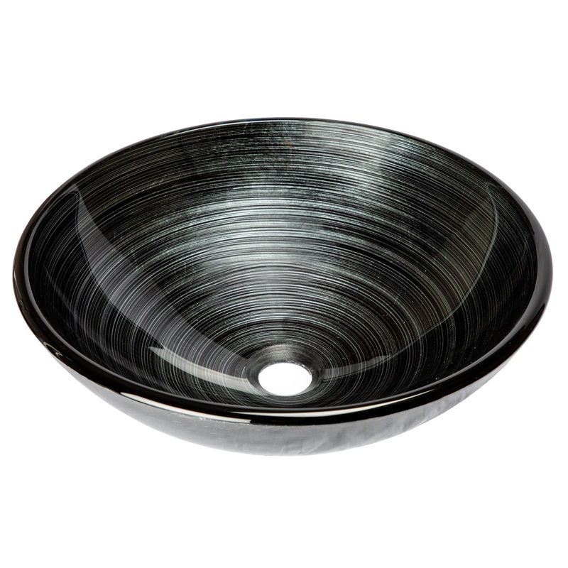 Eden Bath 16.38'' Tempered Glass Circular Bathroom Sink, Silver