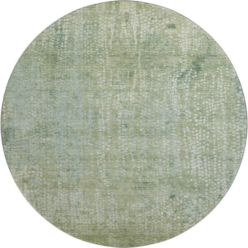 Premium Machine Washable Mayfield AMF2087 Abstract Rug, Green, 8' Round