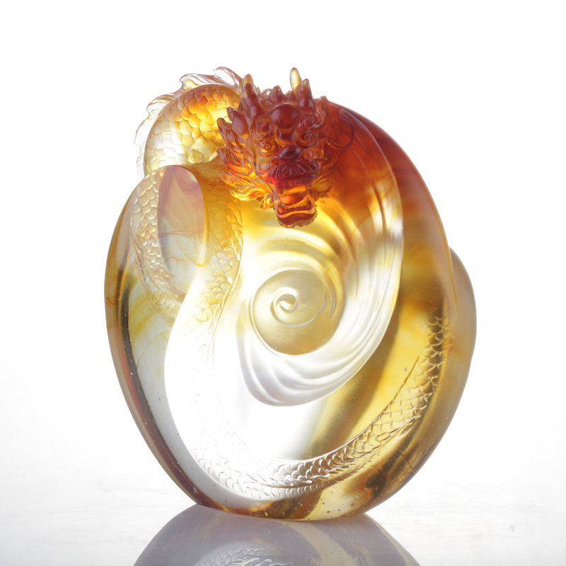 LIULI Crystal Art Dragon Sculpture, Taichi, "Intention"