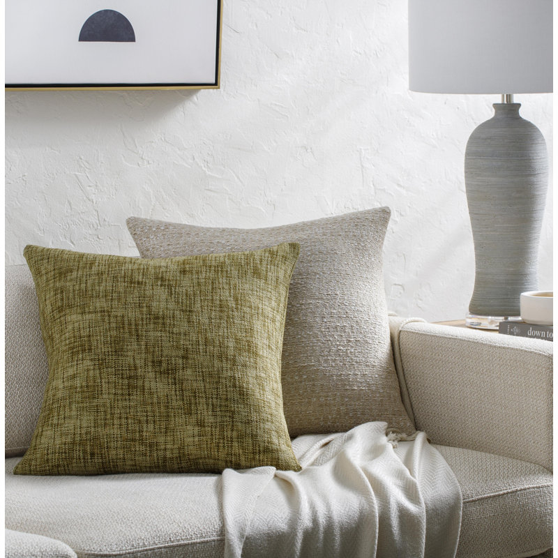 Danwood Solid Color, Abstract Cotton Throw Pillow, 22" x 22", Pillow Cover Only - No Insert, Olive/Beige