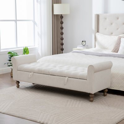 Banc de rangement rembourré moderne de 65,75 po de largeur avec double couvercle