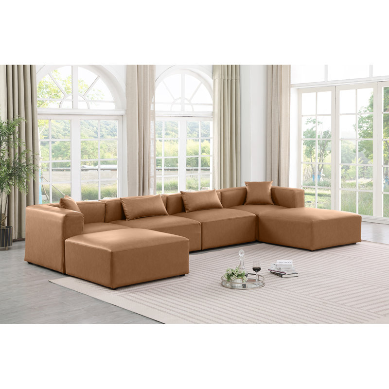 Canapé modulaire en cuir 6 pièces Vegan, Cuir brun végétalien
