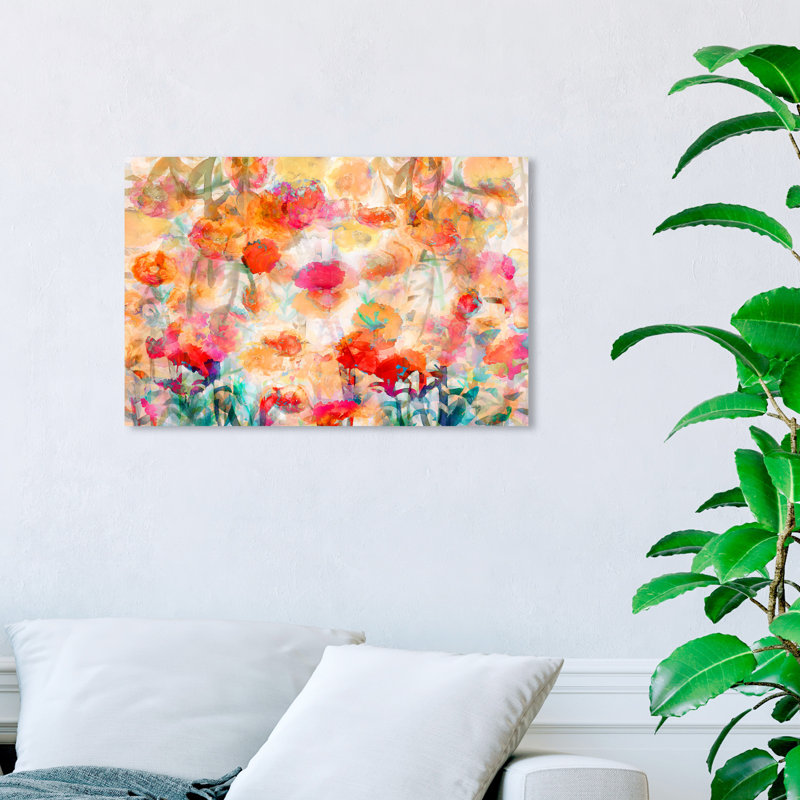 Fleurs abstraites colorées - reproduction d'art sur toile, Toile tendue, H 24 po x l 36 po x 1,5 po
