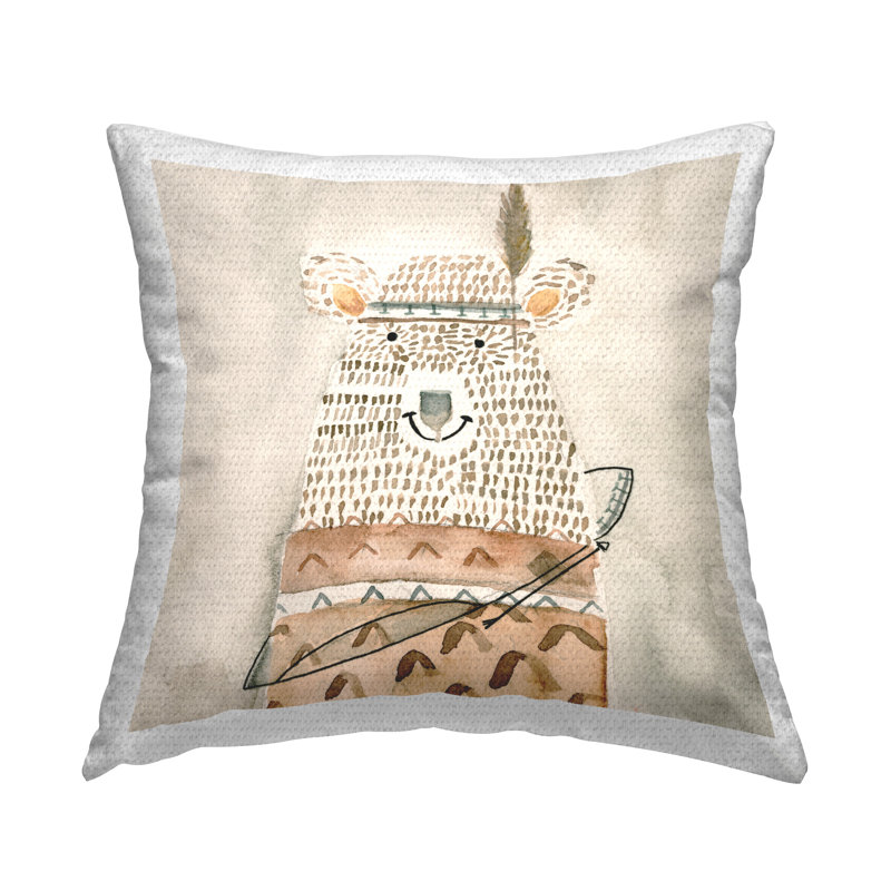 Boho Patterned Bear Outdoor Printed Pillow by Natalie Timbrook