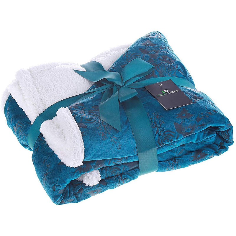 Jeté en sherpa et micro-fourrure, Bleu sarcelle
