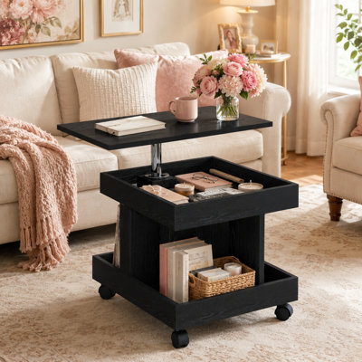 27" Mobile Rolling End Table on Wheels, 360 Swivel Laptop Table & Bedside Stand with Open Storage