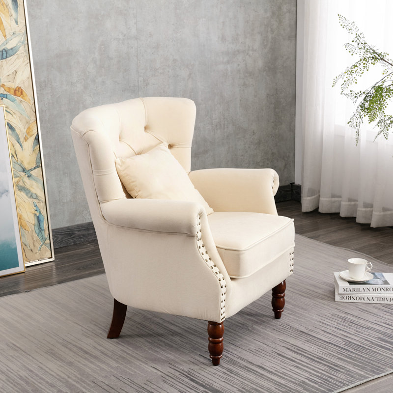 74.93Cm Wide Tufted Wingback Chair, Beige
