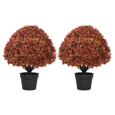 24" Artificial Fall Autumn Outdoor Topiary Ball Tree Potted Plants