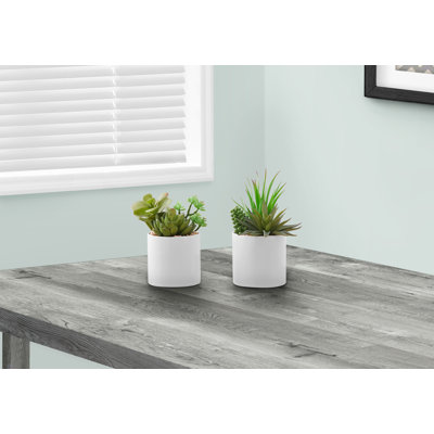Plante artificielle, hauteur de 7 po, plante grasse, intérieur, faux, faux, table, verdure, pot, ensemble de 2, plantes vertes décoratives, pots en céramique blanche