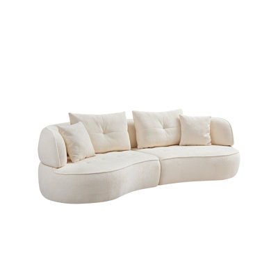 White Sectional Sofa With Removable Pillows, Durable Fabric, Solid Wood Frame, 4-Person Sofa