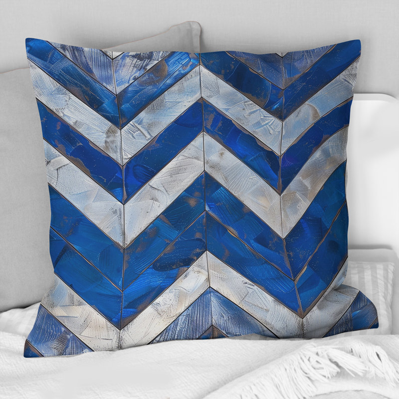 Coussin bleu Midcentury Chevron II - Midcentury, H 16 po x l 16 po