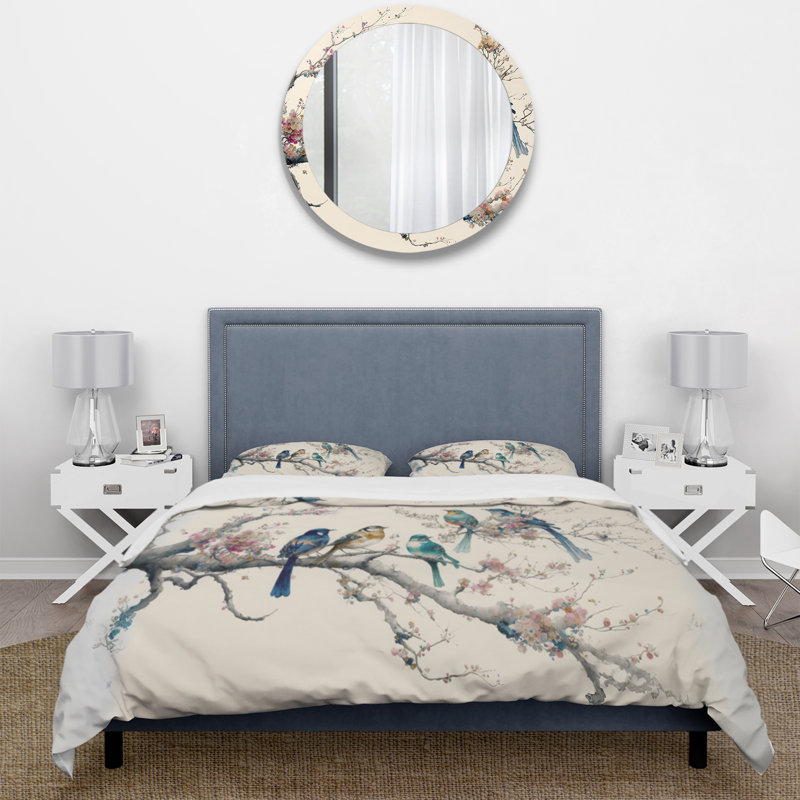 Multicolor Birds On Plum Blossoms Tree I BeddingMicrofiber / Polyester Duvet Cover Set, Twin Duvet Cover + 1 Standard Sham