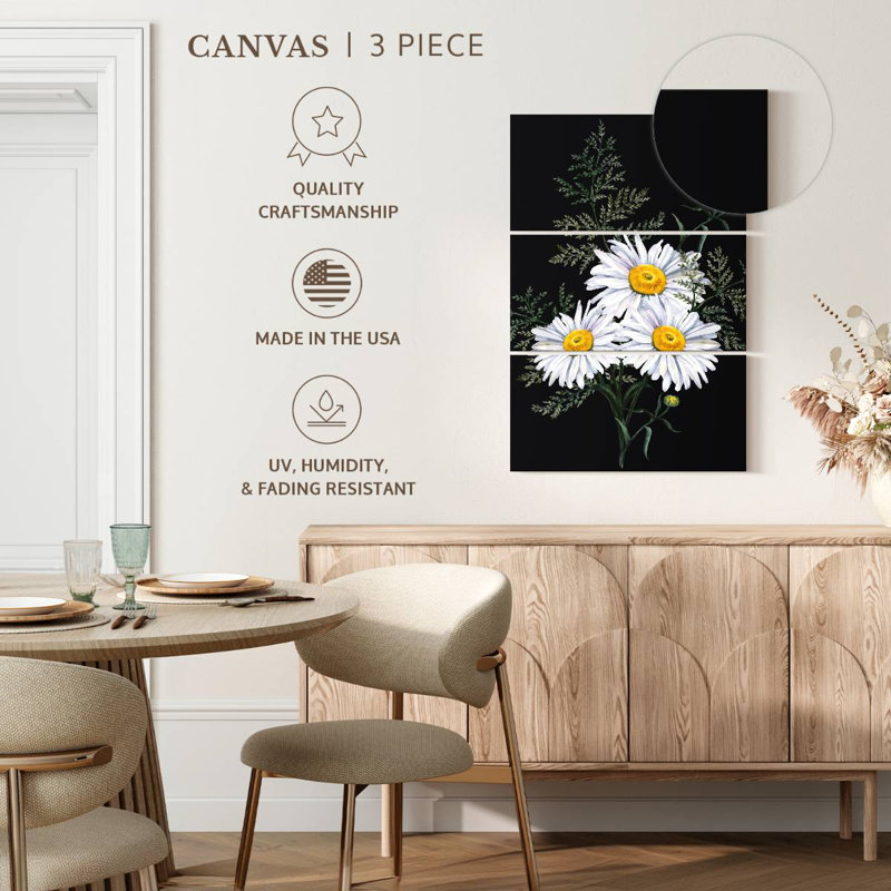 Harnek Daisy Bouquet sur fond noir, H 65 po x l 42 po