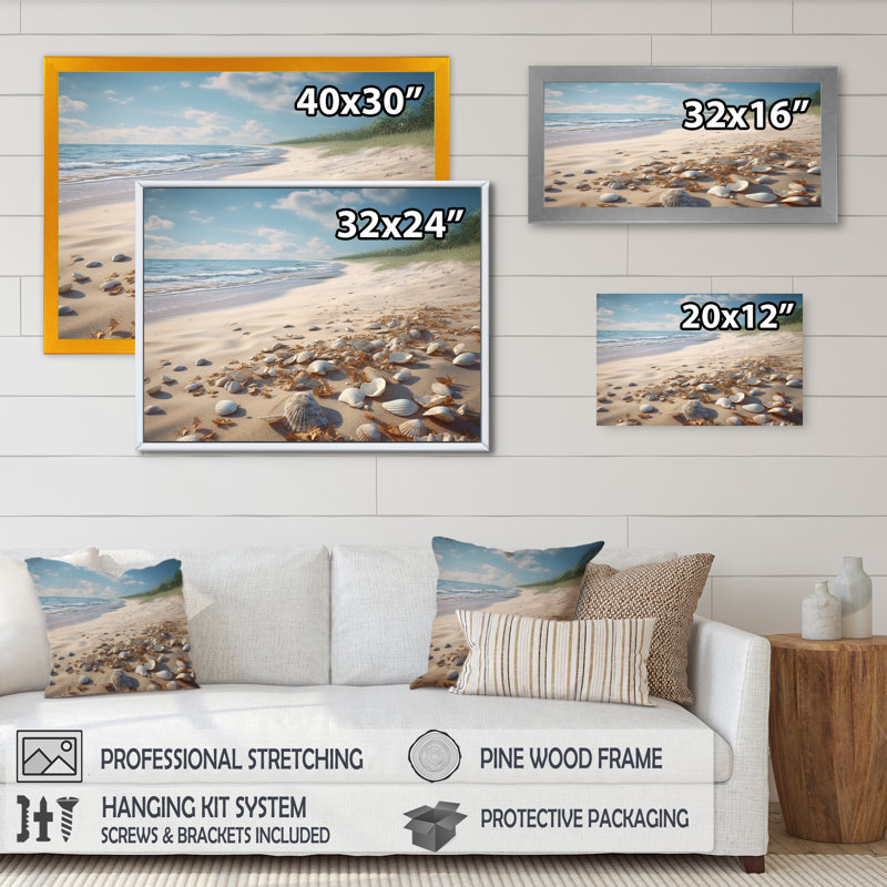 Seaside Seashell Treasures II - impression, H 30 po x l 40 po x P 1,5 po, Toile tendue