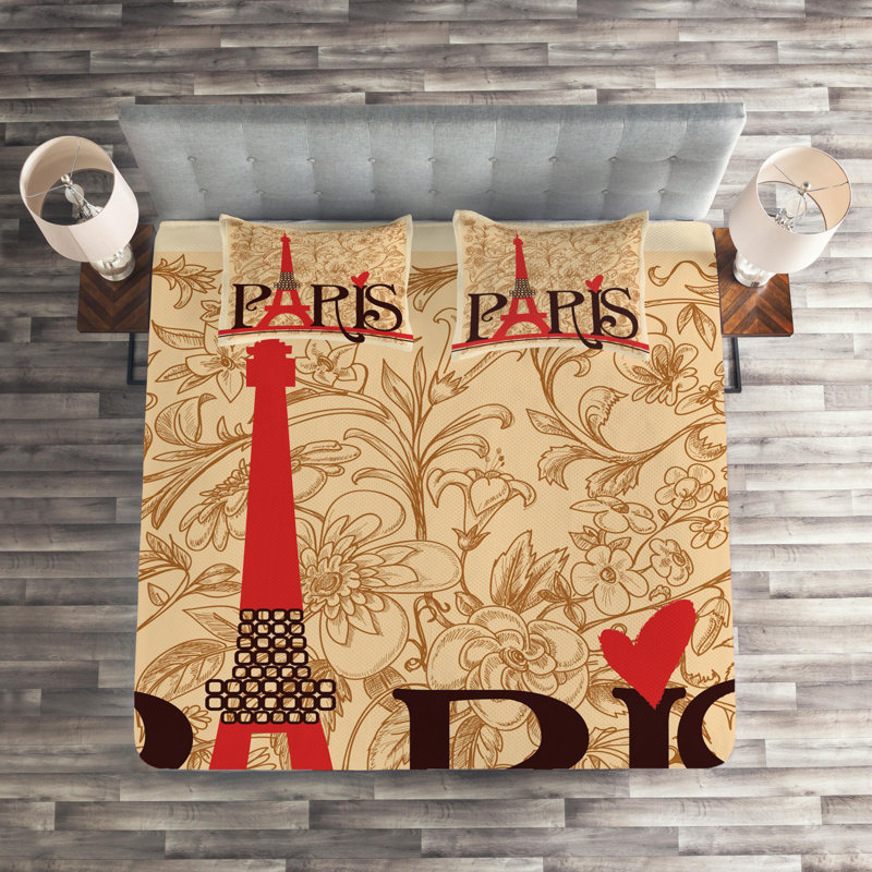 Eiffel Tower Eclectic Polyester Coverlet, King Bedspread + 2 Shams