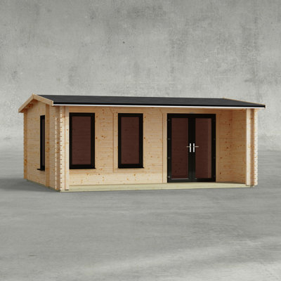 Powersheds 20 x 16ft Apex Snug Log Cabin, Doors Central - 44mm