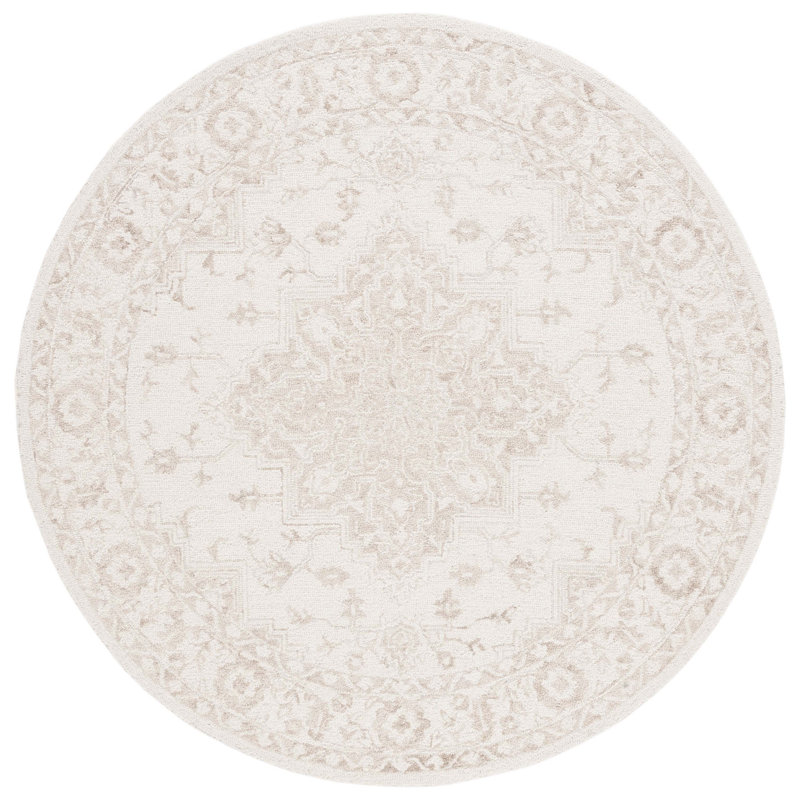 Tapis oriental ivoire / beige en laine / coton touffeté à la main Oriental, Rond 6 pi