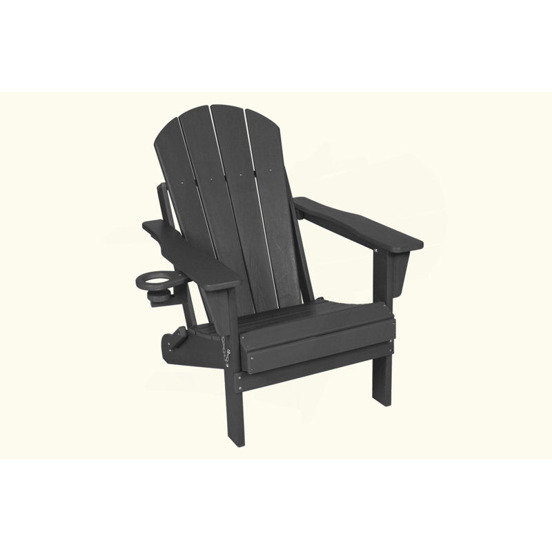 Chaise de patio pliante en PEHD avec porte-gobelet double - Chaise de patio en bois composite, Gris