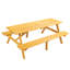 Table de pique-nique en bois brun pour 8 personnes, avec 2 sièges et bancs intégrés, rendant le camping en plein air plus paisible pour 8 personnes